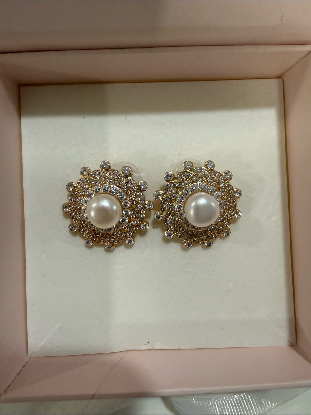 Nicola Bathie Gold-Tone Pearl & Crystal Floral Stud Earrings
